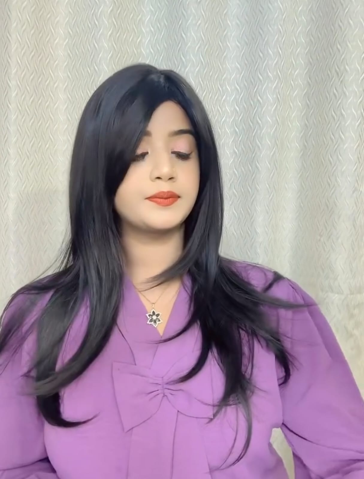 লেয়ার কাট সিঁথি ফুল উইগ